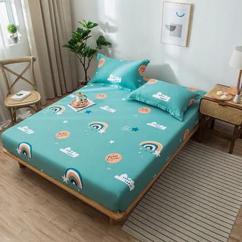 

Cartoon Rainbow Bridge Green Bed Sheet with Elastic Band 100% Cotton Mattress Protector Cover 120*200cm/150*200cm/180*200cm Size
