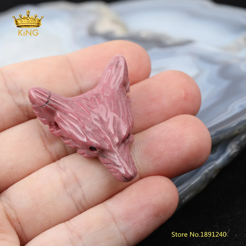 Rhodonite 3 шт./лот подвески в форме волчьей головы для изготовления ювелирных изделий, просверленные отверстия Резная Голова волка Животные Подвески Колье с целебным кулоном камней - Окраска металла: Rhodonite
