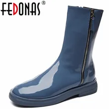 FEDONAS New Retro Woman Antumn Winter Warm Snow Boots Casual Shoes Side Zipper Motorcycle Boots Mid-calf Boots Rome Shoes Woman