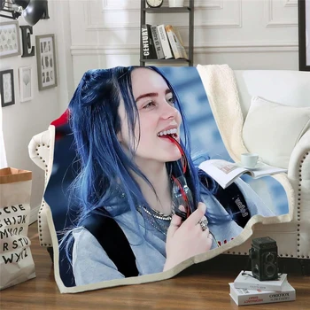 

Billie Eilish Singer 3D Printing Plush Fleece Blanket Adult Fashion Quilts Home Office Casual Kids Sherpa Blanket 01