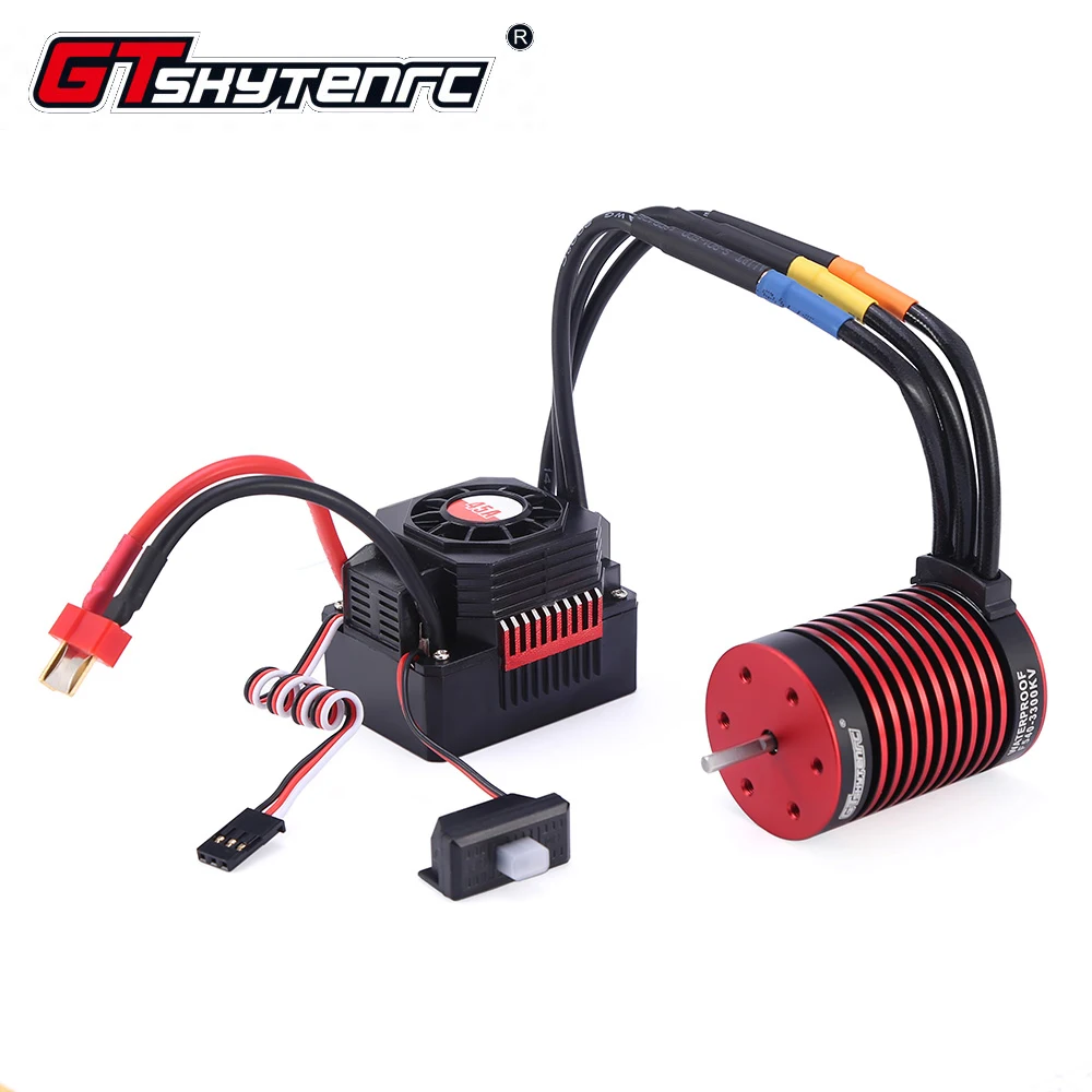 

GTSKYTENRC Waterproof Combo F540 3300KV/4370KV Brushless Motor w/ 45A Brushless ESC for 1/10 RC Tamiya Axial Redcat