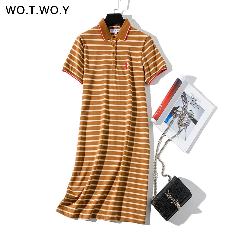 2019 Striped Cat Embroidery Dresses Women Summer Square Collar Casual Knee-Length Long Dress Woman Plus Size Blue Clothes