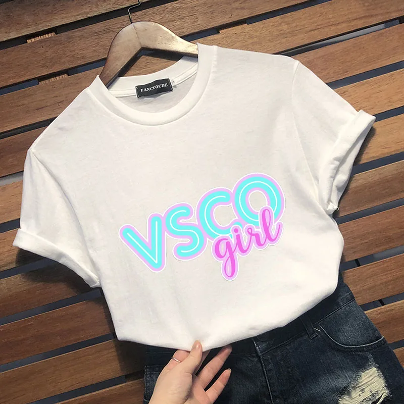 VSCO женская футболка с коротким рукавом и круглым вырезом с принтом, уличная рубашка