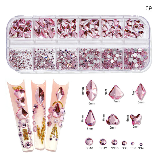 Box AB/Colorful Hotfix Rhinestones MIxed Size Flatback Crystal Diamond Gems 3D Glitter Nail Art Luxurious Decorations