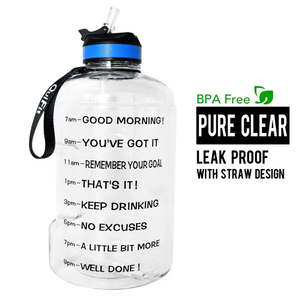 Clear BuildLife 1 галлон бутылка для воды с соломенным маркером времени 3.78л 128 унций BPA бесплатно пластиковая большая емкость фитнес спорт воды кувшин - Цвет: Clear
