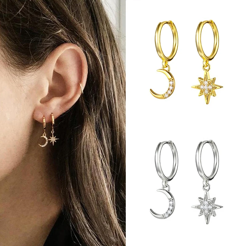 Drop Earrings For Women 925 Silver Cross Star Earring Piercing Jewelry