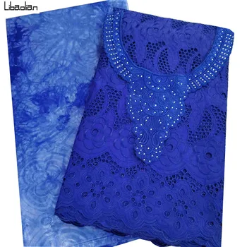 

Jacquard Fabric Bazin Riche Fabric With Matching Swiss Cotton Lace Fabric And Chest collar for sewing in Stock 3pcs G28-8