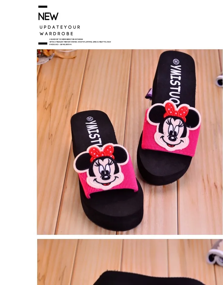 Disney/детские тапочки на платформе с рисунком Минни; тапочки для девочек; слипоны; женские Тапочки