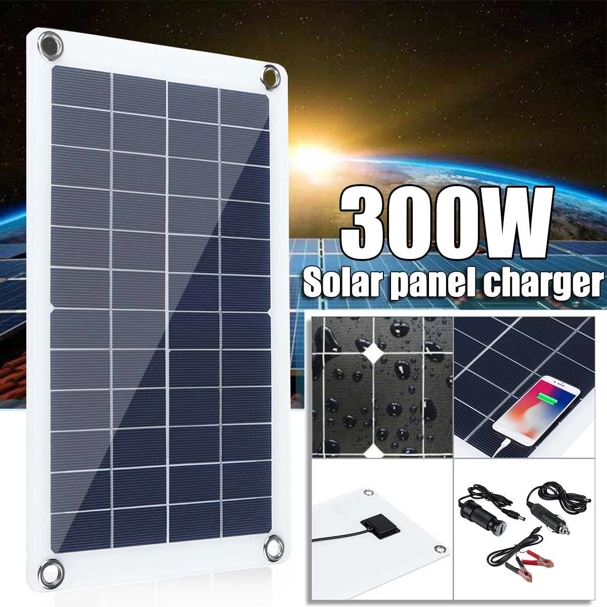 300W Monocrystalline Solar Panel Dual 12V USB Waterproof fast-charging Solar Cells Battery Charger for Car Yacht RV 1