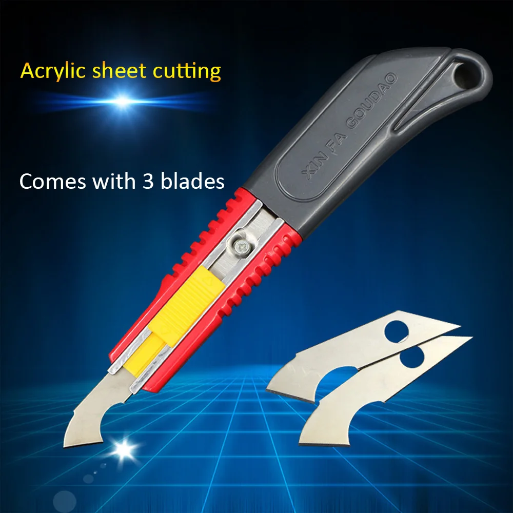 Акриловый Крюк Нож пластиковый ПВХ Резак Ремесло нож для резки оргстекла+ 3 лезвия