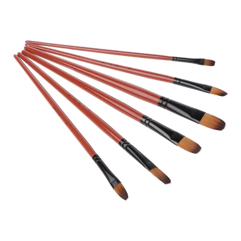 6 Pack Nylon Brush Brown Rod Watercolor Brush Set Four Peaks Optional Watercolor Oil Painting Brush Writing Brush