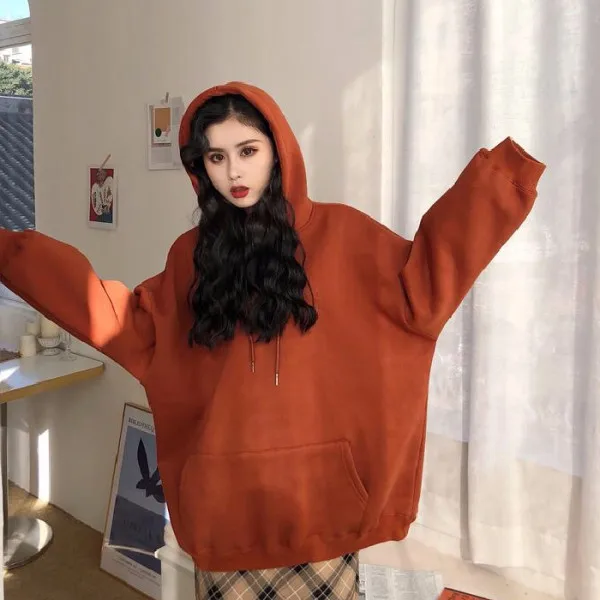 

Candy-Colored INS Hoodie Women's Autumn And Winter CHIC Long-sleeved Pullover Hooded plus Velvet Jacket Korean-style Fashion Stu
