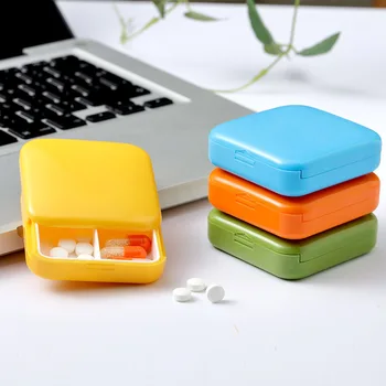 

Portable Pill Box 2 Grid Push Open Style Pill Box Medicine Tablet Storage Case Container Cases Storage Box 4 Colors(10 boxes)
