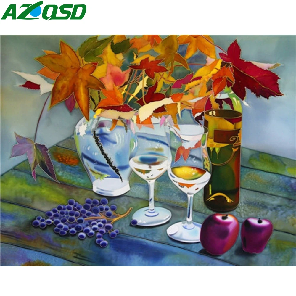 AZQSD масляная краска по номерам чашка сделай сам на холсте украшение Раскраска по номерам фруктовая акриловая краска Unframe уникальный подарок