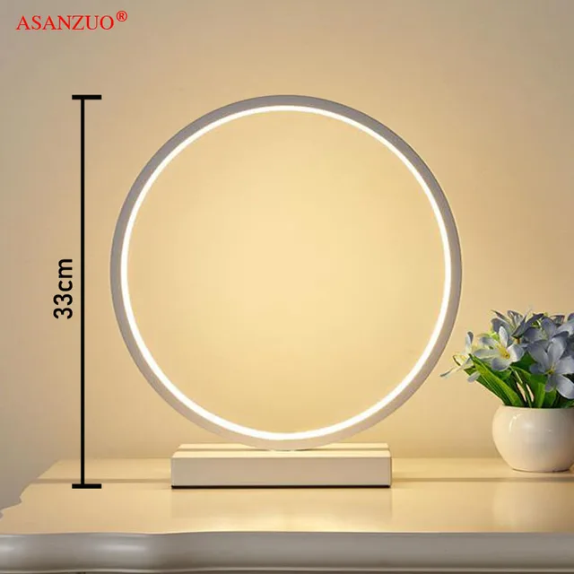 Modern Table Lamp Aluminum LED bedroom reading lamp Minimalist Type 8/circle nighstand lamp LED Bedside Lamp White body Dia 30cm
