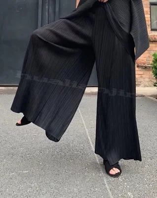 Горячая Miyake модные тонкие складные узкие боковые прямые брюки длинные штаны широкие брюки