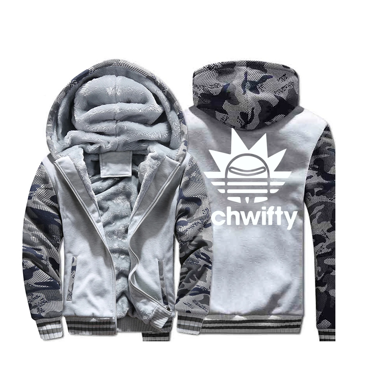 Rick And Morty Season 4 Winter Camo Hoodie Mens Sweatshirts Schwifty Funny Print Thick Coat Fashion Anime New Arrival Streetwear