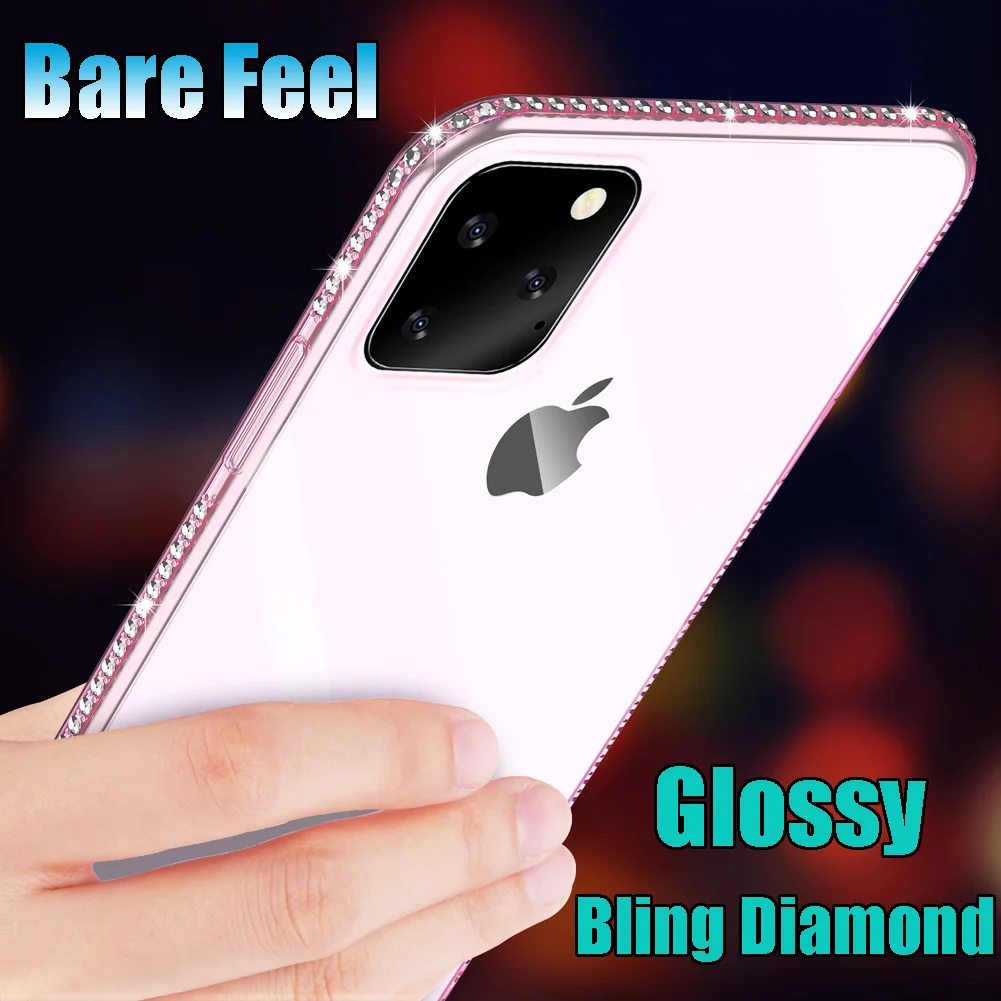 6D Glitter Diamond Plating Case for iPhone 11 Pro Max Luxury Soft Silicone Transparent Phone Coque | Мобильные телефоны и