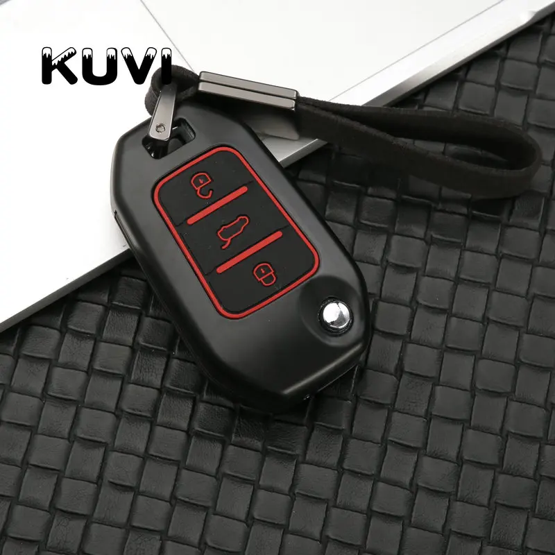 Цинковый сплав флип-ключ для автомобиля чехол для peugeot 508 301 2008 3008 408 Citroen C4 кактус C5 C3 C4L Сумка-Футляр для ключей Автомобильный держатель для укладки - Название цвета: black red button