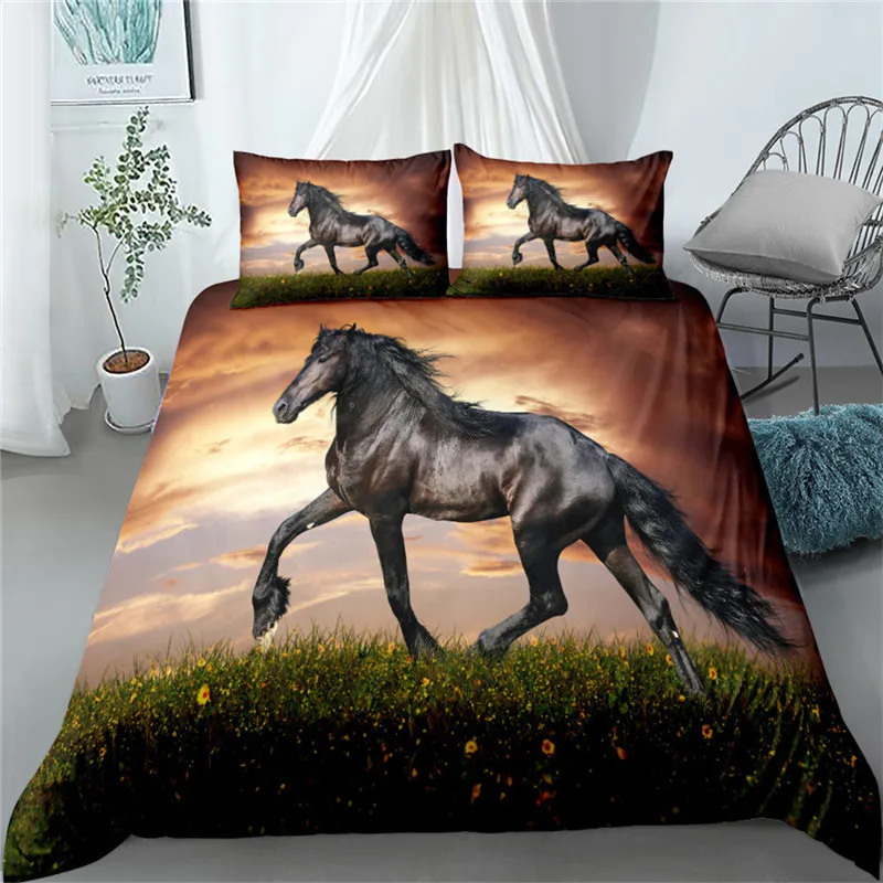 Running Horse 3d Bedding Set King Queen Double Full Twin Single Size