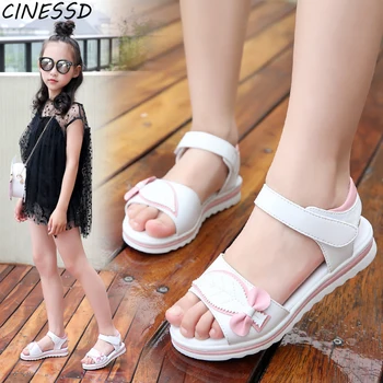 

2020 New Summer Baby Girl Sandals Children Bow Soft Shoes Child Kids Leather Beach Princess Sandals For Teen Girls Size 27-38