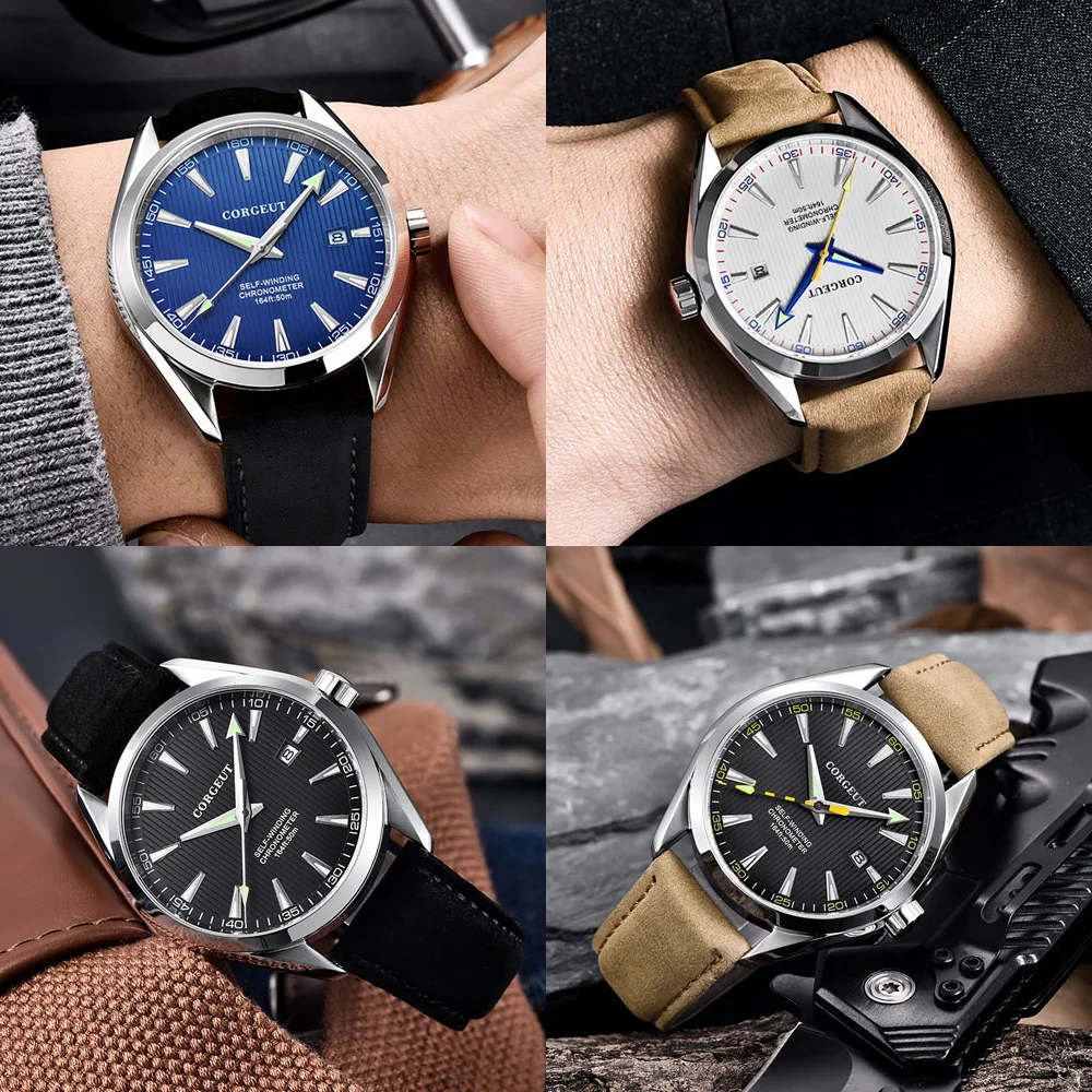 Cena Męskie zegarki Top Luxury Brand corgeut Fashion Sport zegarki mężczyźni wodoodporny zegar męski skórzany wojskowy automatyczny zegarek na rękę