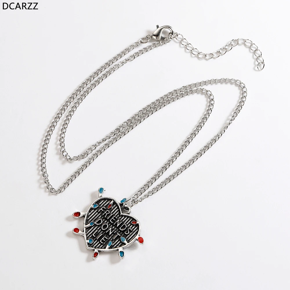 

Stranger Things Eleven Necklace Friend don't Lie Heart Pendant with String Lights Silver Necklaces for Girl Stranger things Fans