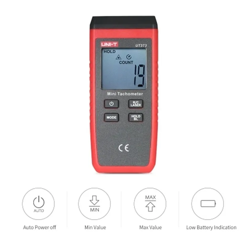 

UNI-T UT373 Mini Tachometer Singal Trigger / Laser-on Indication RPM Speed Measurement Meter Digital Laser Tachometer