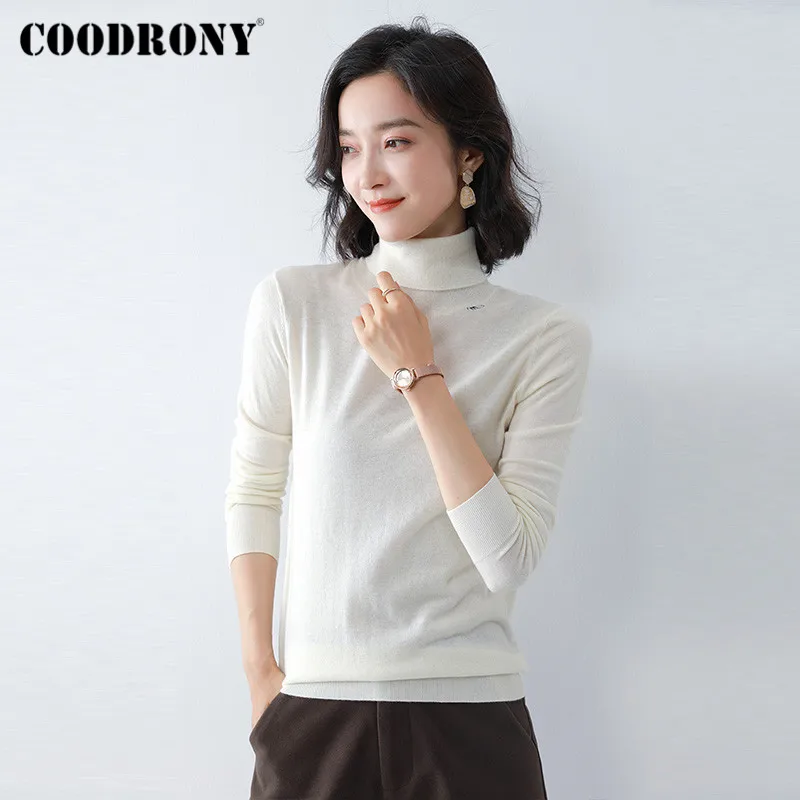 COODRONY Brand 2020 New Winter Knitted Stand Collar Warm Female Jumper Streetwear Slim Turtleneck Pullover Sweater Women W1168