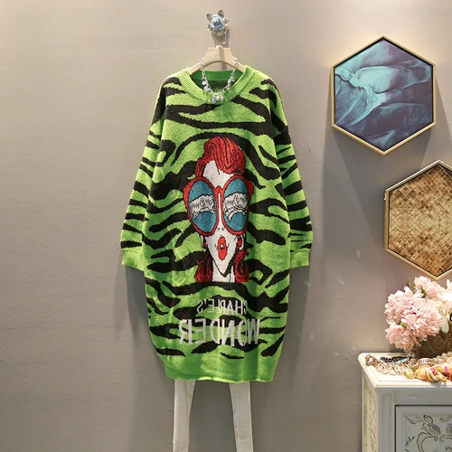 green GCC2268 XITAO, платье с буквенным принтом, элегантный пуловер, вязаный, осень, женское, о-образный вырез, свободное, маленькое, свежее, повседневное платье, GCC2268 - Цвет: green GCC2268