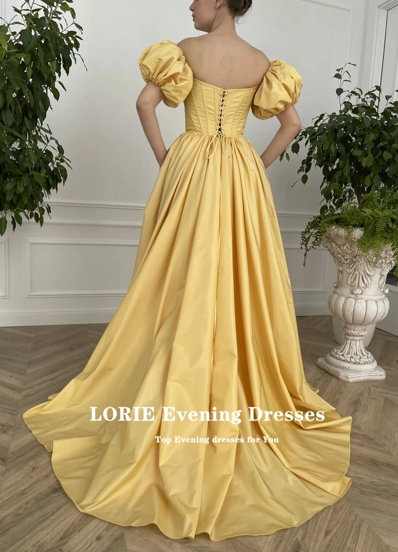 LORIE Long Taffeta A-line Prom Dress With A Leg Slit Robes De Soirée Formal Vestidos De Fiesta Puffy Short Sleeves Corset Back