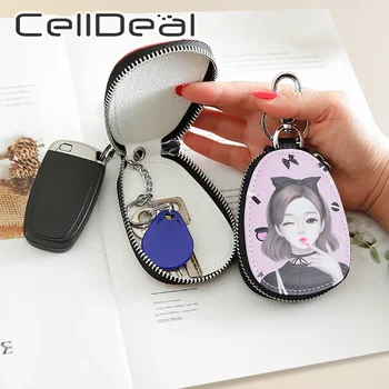 

Fashion Painted Design Key Bag for Women Small Leather Key Wallets Housekeepers Car Key Holder Case New Leather Keychain Pouch