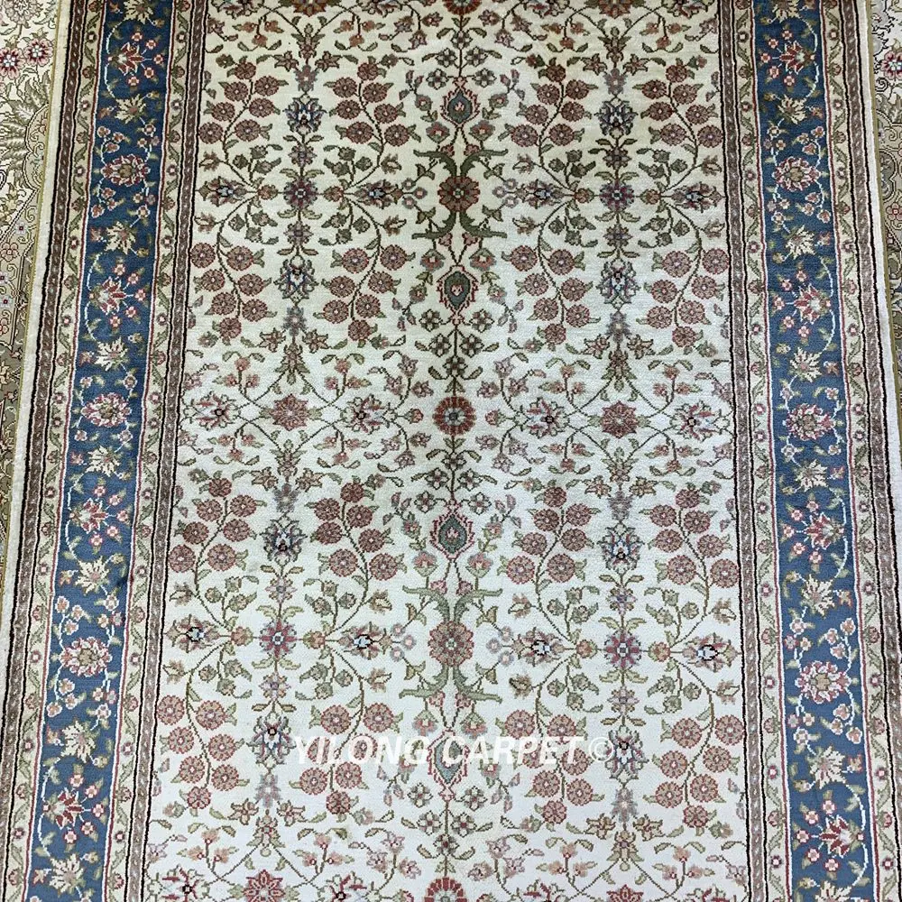 Yilong 2,7 'x4' Тебриз шелковый ковер бежевый vantage турецкий Шелковый ковер ручной работы(HF212B