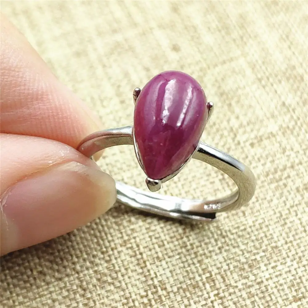 

Top Natural Ruby Red Gemstone Water Drop Adjustable Ring 11x8mm Crystal 925 Silver Woman Man Party Gift Rings Fashion AAAAA