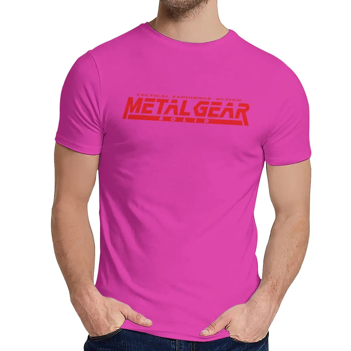 Летняя игра MGS Metal gear Однотонная футболка для мужчин Crazy органический хлопок одежда мода Crewneck - Цвет: Фуксия