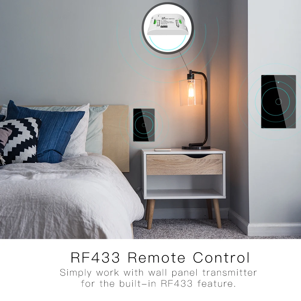 RF433 WiFi умный настенный сенсорный выключатель без нейтрального провода, нужен умный Однопроводной настенный переключатель, работающий с Alexa Google Home 170-250 В