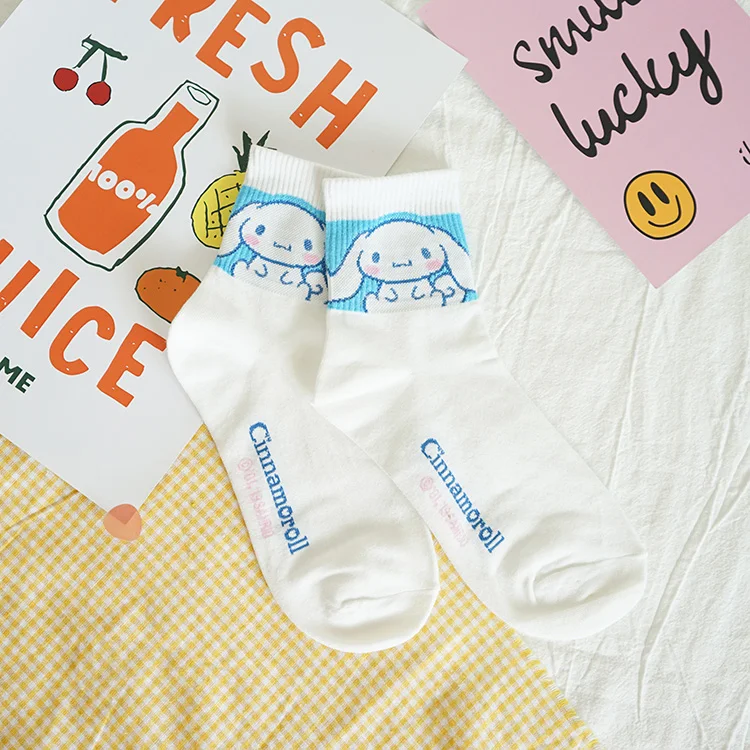 Носки с рисунком аниме Gudetama kerokerokeroppi Pom Purin Cinnamoroll babyCinnamoroll Корейские осенние женские хлопковые носки милые забавные