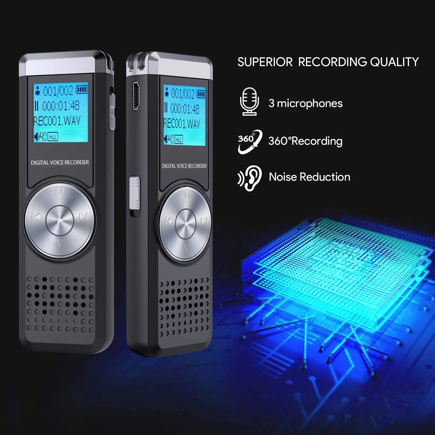32GB Digital Diktiergerät Tragbar Aufnahmegerät Audio Sound Voice Recorder MP3/ 