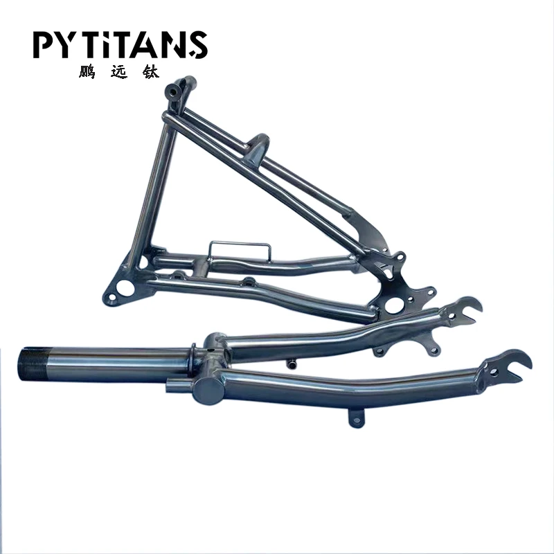 PYTITANS New Ultra light Titanium alloy bike frame front fork with Triangle Fork Disc Brake 16" for Brompton Bike Frame