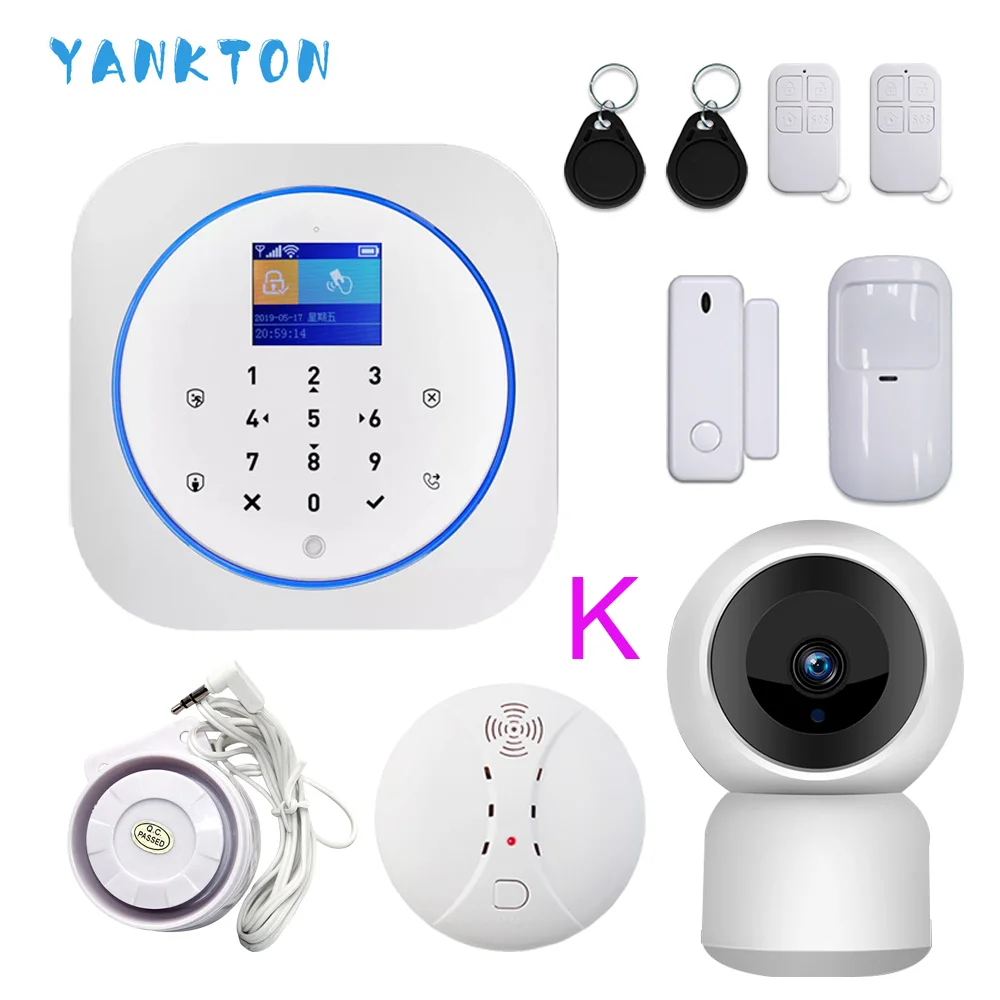 YK-019-G12-C22-K-WH Tuya Smart 433 МГц GSM& 3g& 4G беспроводная wifi сигнализация Охранная и охранная домашняя сигнализация с детектором дыма и ip-камерой - Цвет: YK-019-G12-C22-K-WH
