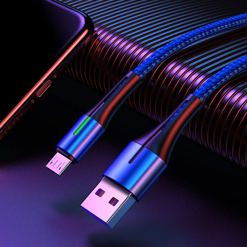 Светодиодный кабель Micro USB для быстрой зарядки samsung J5 A5 A7 Xiaomi LG, кабель USB Microusb для зарядки и передачи данных на базе Android - Цвет: Синий
