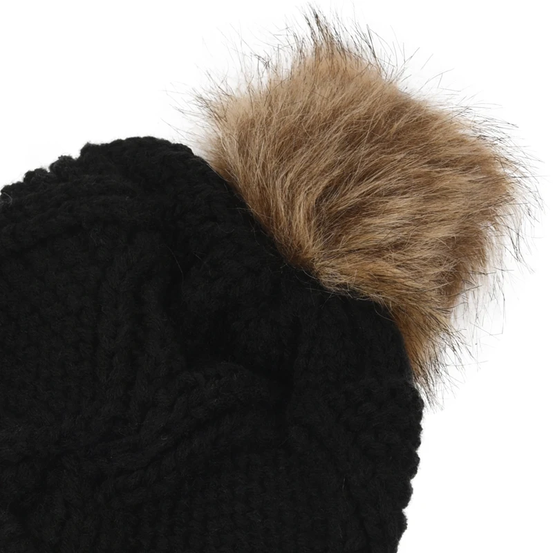 Womens Stylish Rhombus knitting Hairball Hat+ Scarf Set