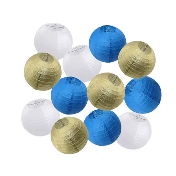 

Wedding Ceremony Party Favor 8” 10“ 12” 14" 16" Gold Royal Blue White Round Paper Ball Lantern Baby Girl Boy Baptism Decor