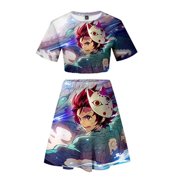

Demon Slayer: Kimetsu no Yaiba new dress two piece set Girls Short Sleeve Skirt Set Leisure Print Novelty Top Luxury Harajuku