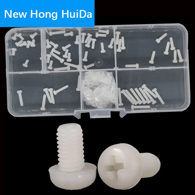 

M2 White Nylon Phillips Pan Head Machine Screw Metric Thread Plastic Cross Recessed Round Bolt Assortment Kit Set