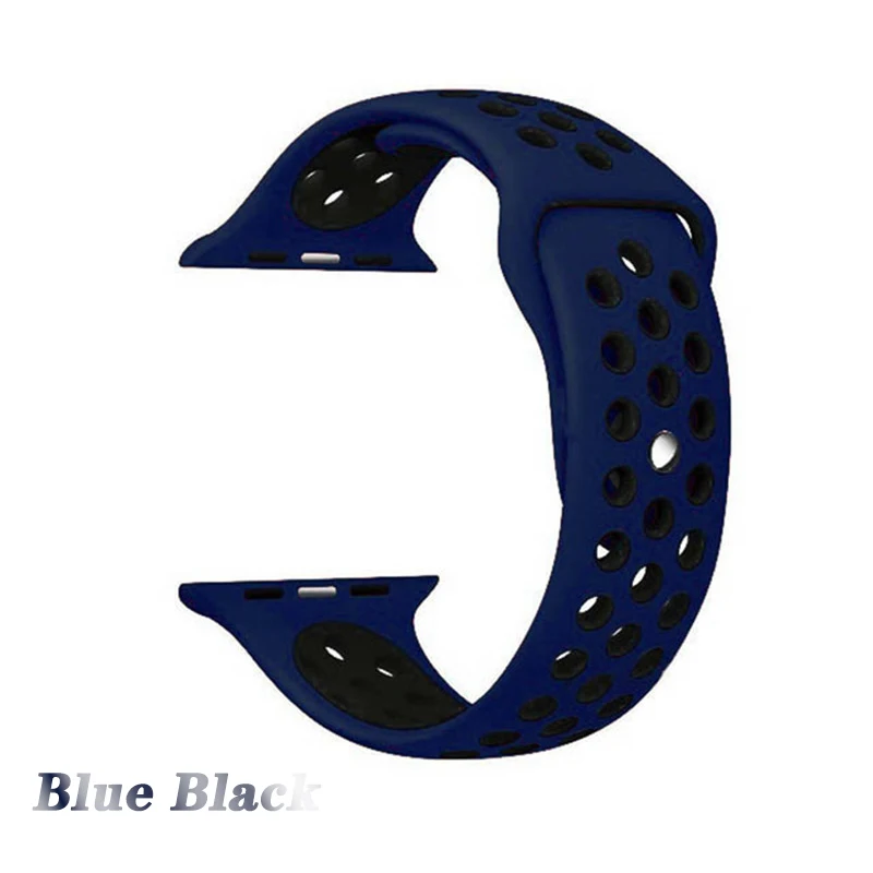 blue black Дышащий спортивный ремешок для наручных часов для Apple watch5 4 44/40 мм Nike кремниевый браслет для наручных часов iwatch, версия 1, 2, 3, ремешок 42/38 мм браслет - Цвет ремешка: blue black