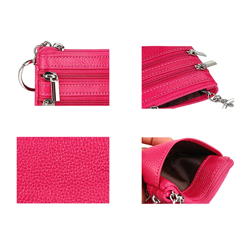 Женский винтажный кошелек из натуральной кожи с двумя молниями короткая