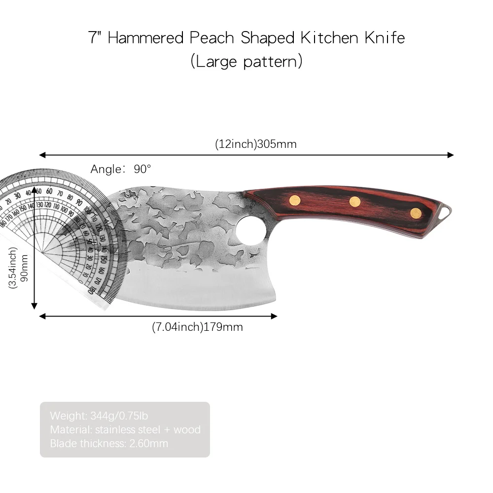 Shibazi 7” Stainless Steel 40Cr13 Full Tang Butcher Meat Cleaver