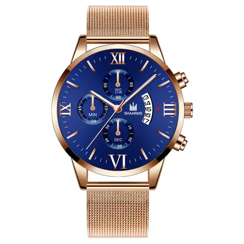 Rose Gold Blue SHAARMS наручные часы Мужские Роскошные Брендовые повседневные кварцевые часы мужские спортивные часы ультра тонкие мужские часы Relogio Masculino дропшиппинг - Цвет: Rose Gold Blue