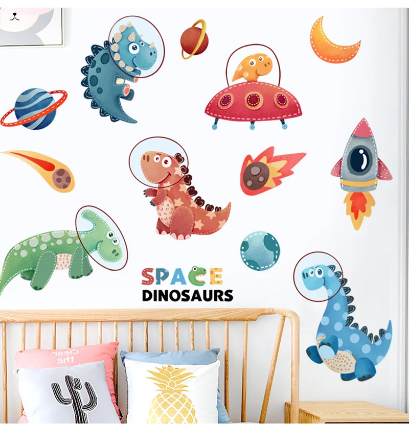 Cartoon volcano little dinosaur wall stickers creative kids room decoration cute sticker self-adhesive baby bedroom wall decor